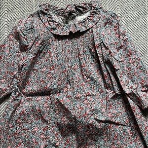 Doen Floral Ruffle Collar Dress in Red and Blue